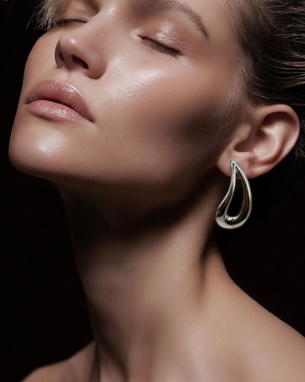 Silver Drop Curve Earrings