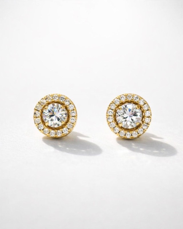 Gold Halo Stud Earrings