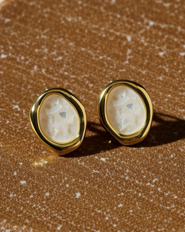White Stone Stud Earrings