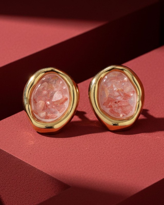 Pink Stone Stud Earrings