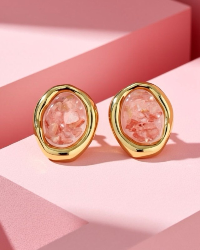 Pink Stone Stud Earrings