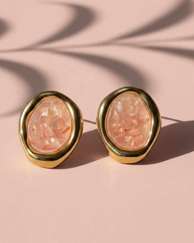 Pink Stone Stud Earrings