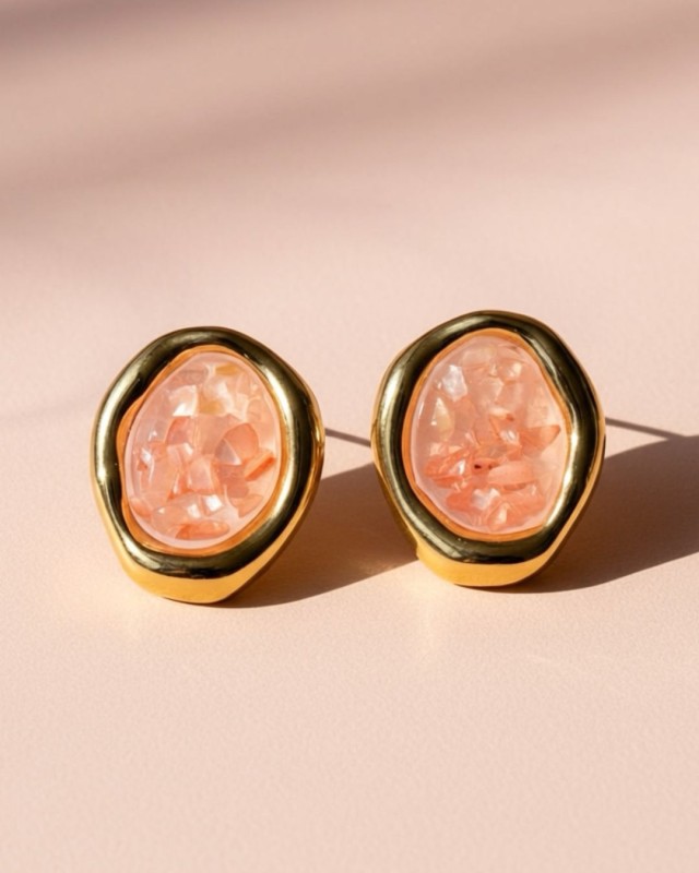 Pink Stone Stud Earrings
