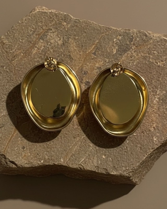 Gold Stone Stud Earrings