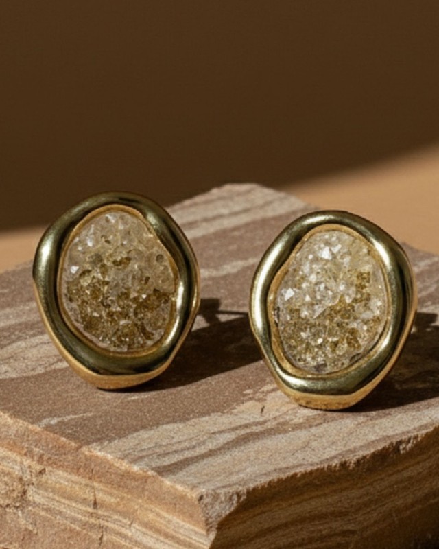 Gold Stone Stud Earrings