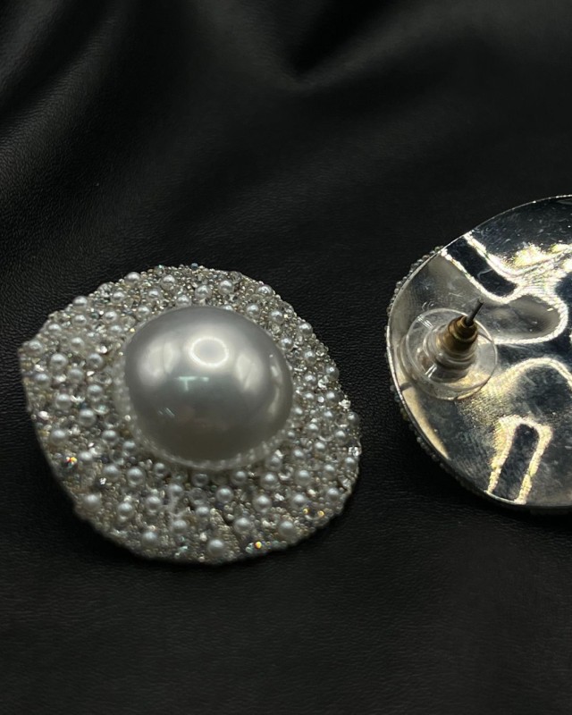 Pearl Circle Glam Earrings Silver