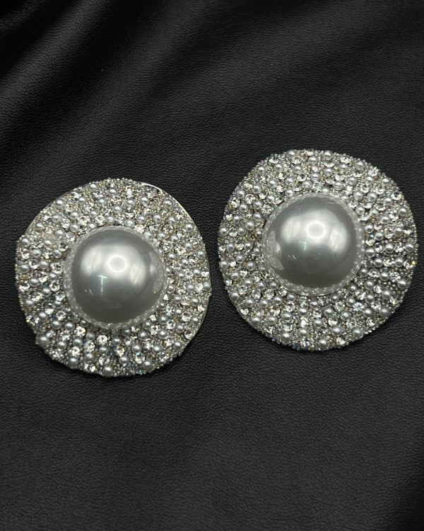 Pearl Circle Glam Earrings Silver