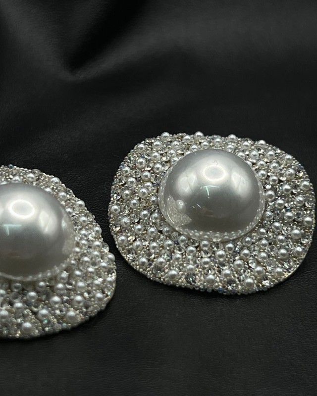 Pearl Circle Glam Earrings Silver