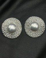 Pearl Circle Glam Earrings Silver