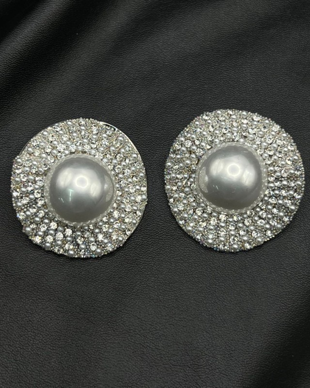 Pearl Circle Glam Earrings Silver