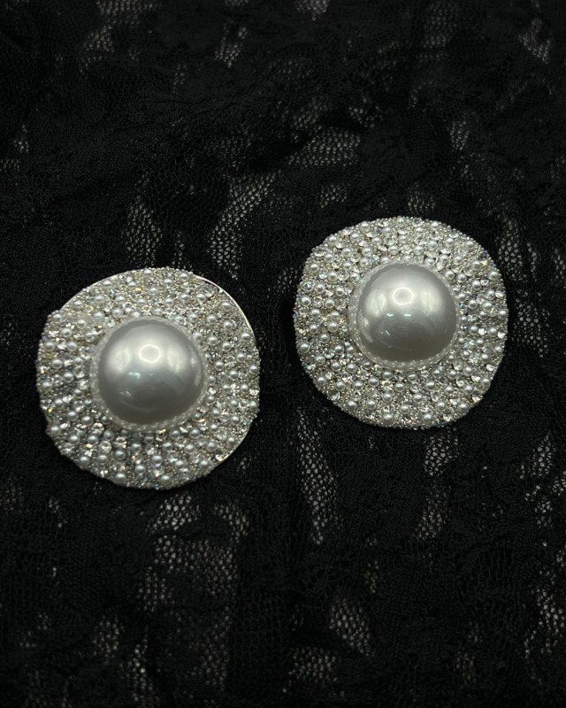 Pearl Circle Glam Earrings Silver