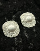 Pearl Circle Glam Earrings Silver