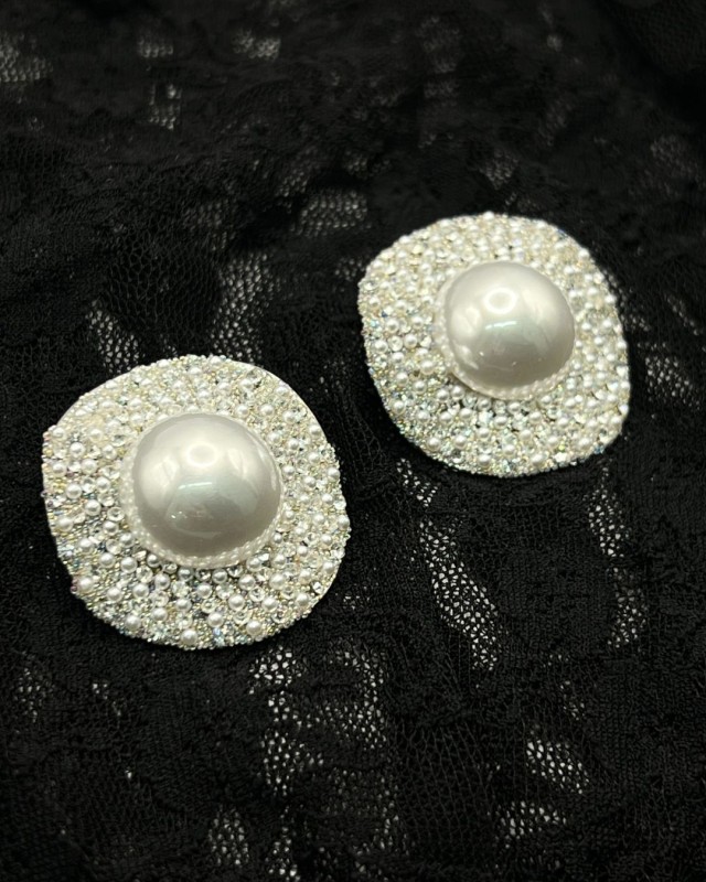 Pearl Circle Glam Earrings Silver