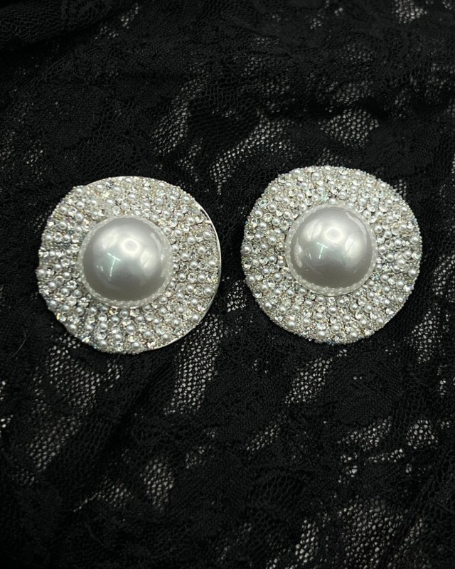 Pearl Circle Glam Earrings Silver
