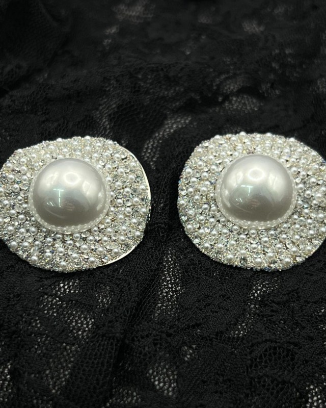 Pearl Circle Glam Earrings Silver