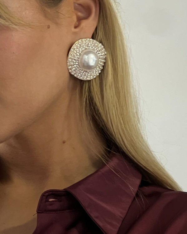Pearl Circle Glam Earrings Silver