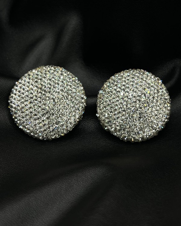 Silver Crystal Dome Earrings