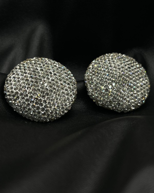 Silver Crystal Dome Earrings