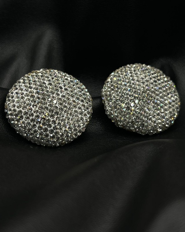 Silver Crystal Dome Earrings