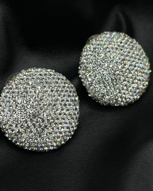 Silver Crystal Dome Earrings