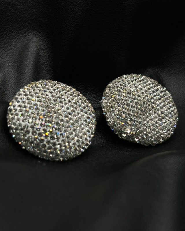Silver Crystal Dome Earrings