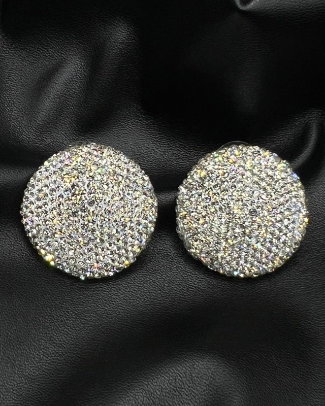 Silver Crystal Dome Earrings
