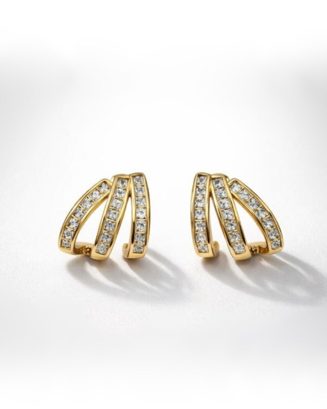 Gold Multi Line Stone Earrings