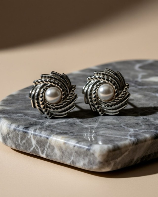 Silver Twisted Pearl Earrings