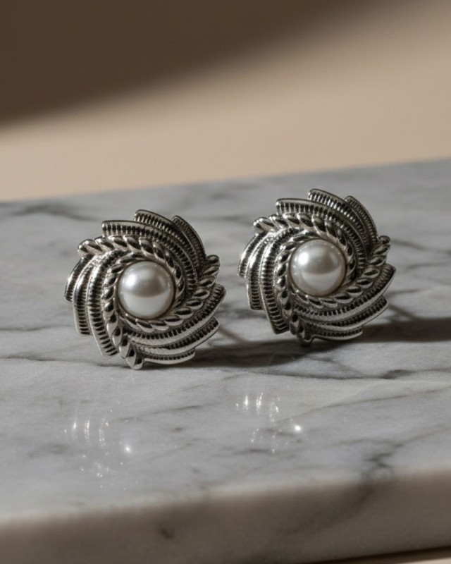 Silver Twisted Pearl Earrings