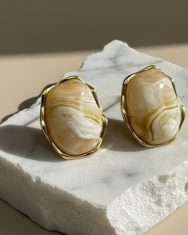 Ivory Marble Gloss Earrings
