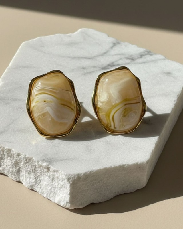 Ivory Marble Gloss Earrings