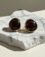 Marble Round Earrings dark brown