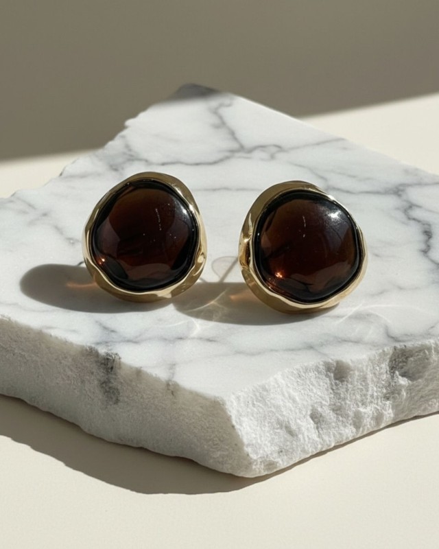 Marble Round Earrings dark brown