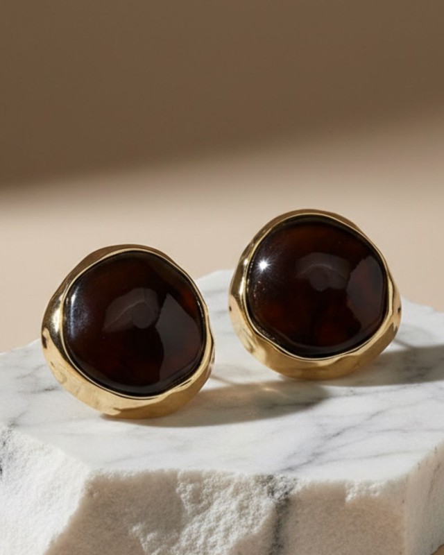 Marble Round Earrings dark brown