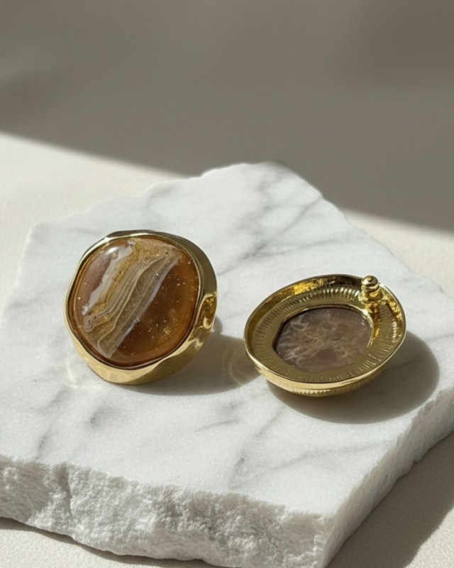 Marble Round Earrings brown