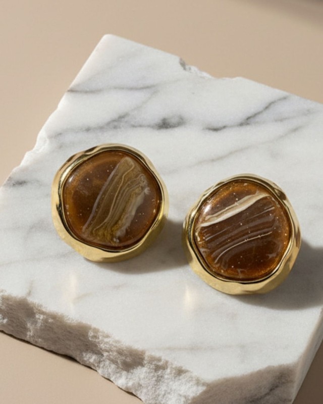 Marble Round Earrings brown