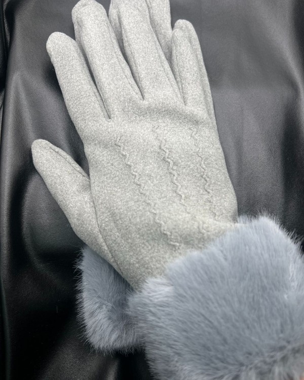 Suede Gloves fur trim grey