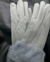 Suede Gloves fur trim grey