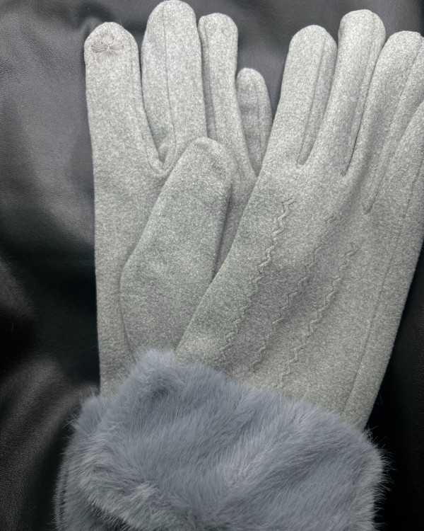 Suede Gloves fur trim grey