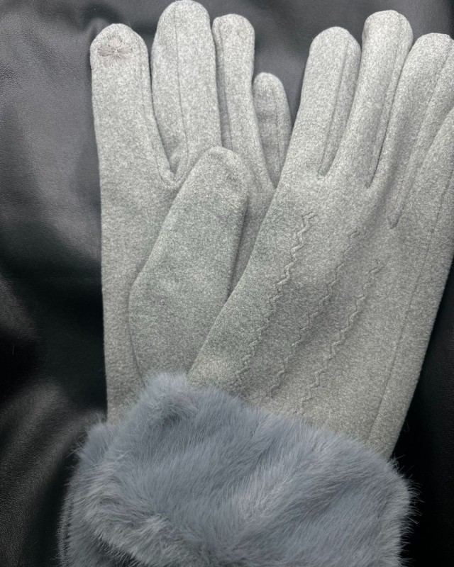 Suede Gloves fur trim grey