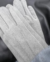 Suede Gloves fur trim grey