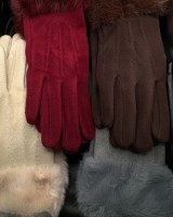 Suede Gloves fur trim grey