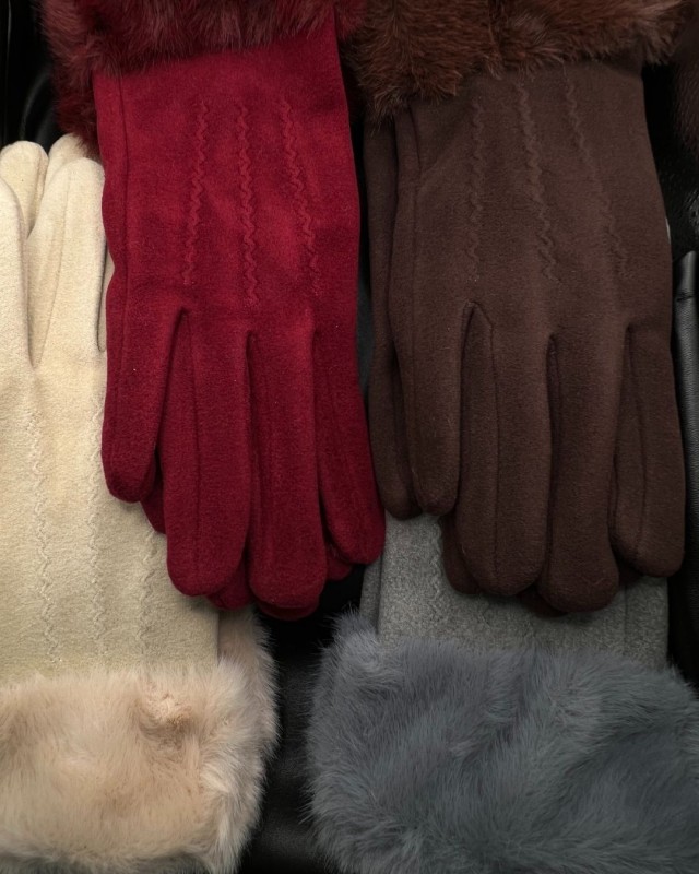 Suede Gloves fur trim grey