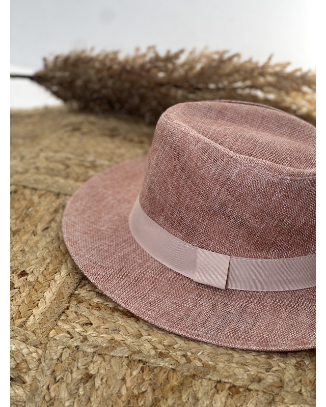Καπέλο ψάθινο με κορδέλα dusty pink