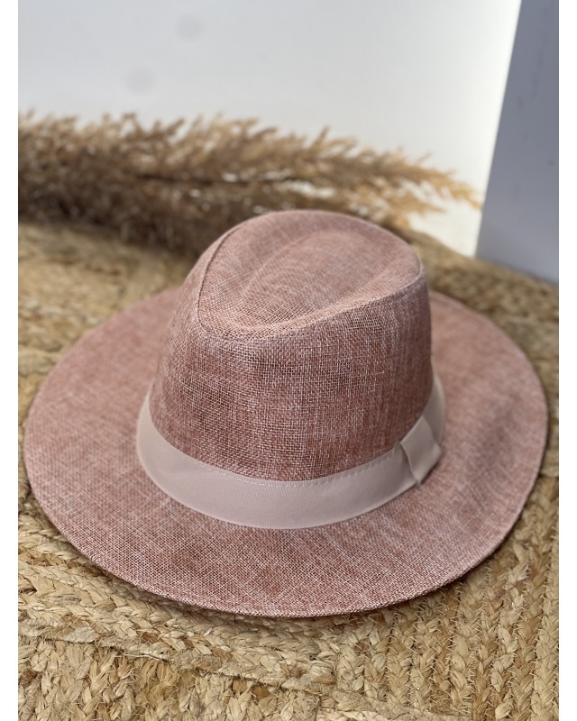 Καπέλο ψάθινο με κορδέλα dusty pink