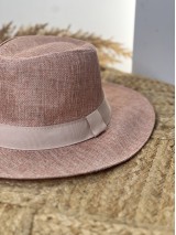 Καπέλο ψάθινο με κορδέλα dusty pink