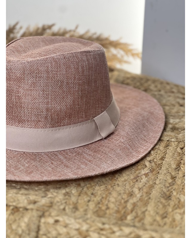 Καπέλο ψάθινο με κορδέλα dusty pink