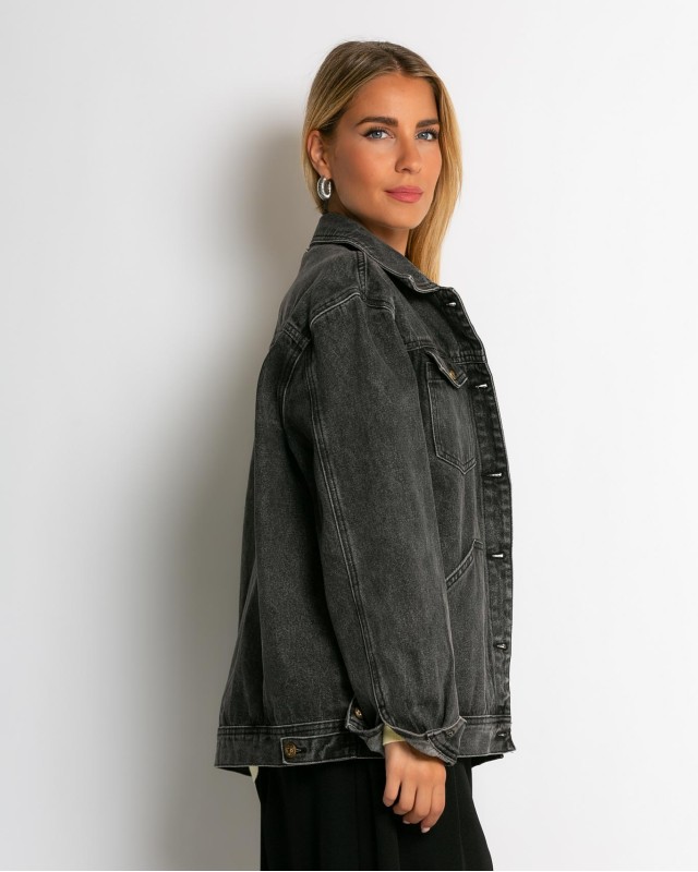 Jean jacket vintage style ανθρακί
