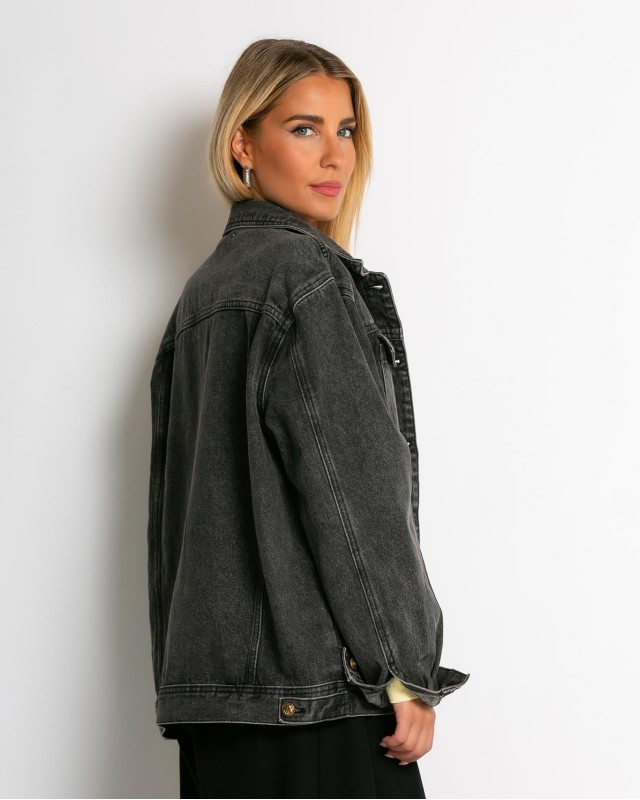 Jean jacket vintage style ανθρακί