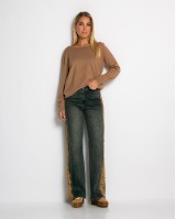 Jean wide leg με δαντέλα στο πλάι dirty denim